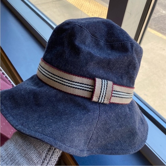 Burberry Accessories - Vintage Burberry Denim Bucket Hat W/Striped Canvas Trim Around the Crown